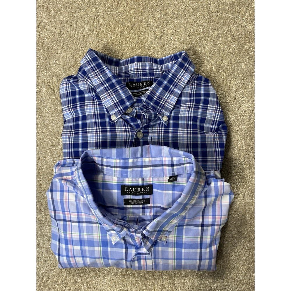 Lot Of 2 Lauren Ralph Lauren Button Down Blue Plaid Long Sleeve Size 3XL Preppy